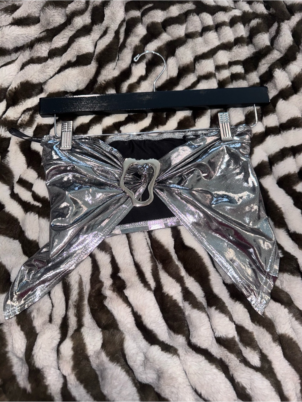 Metallic Silver Strapless Bandeau with Heart Buckle